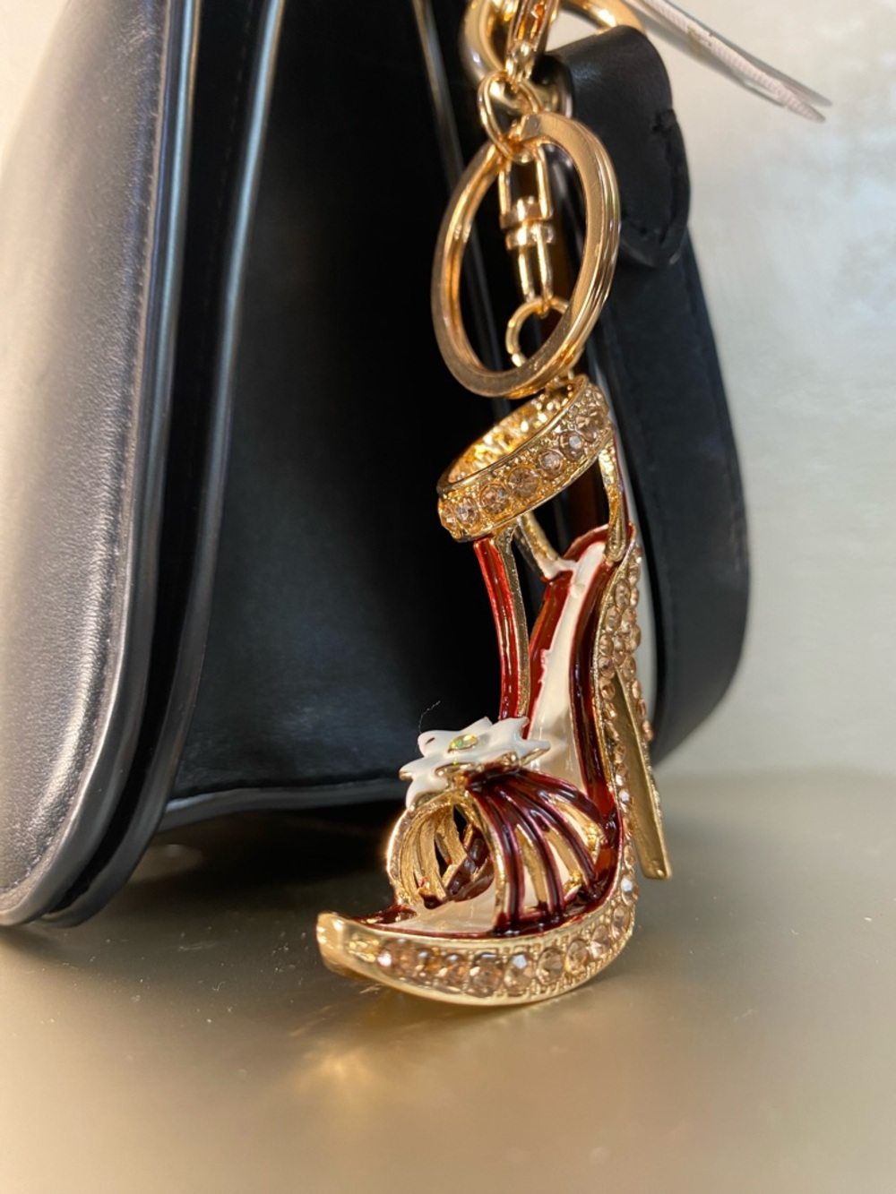 Cristal Gold-Tone Burgundy High Heel Key Holder Charm